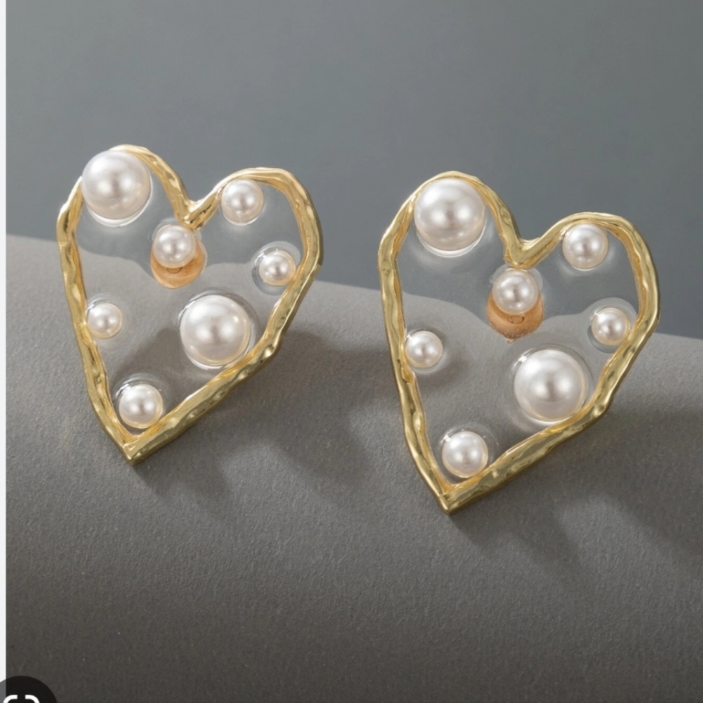 Heart Glass Faux Pearl earrings
